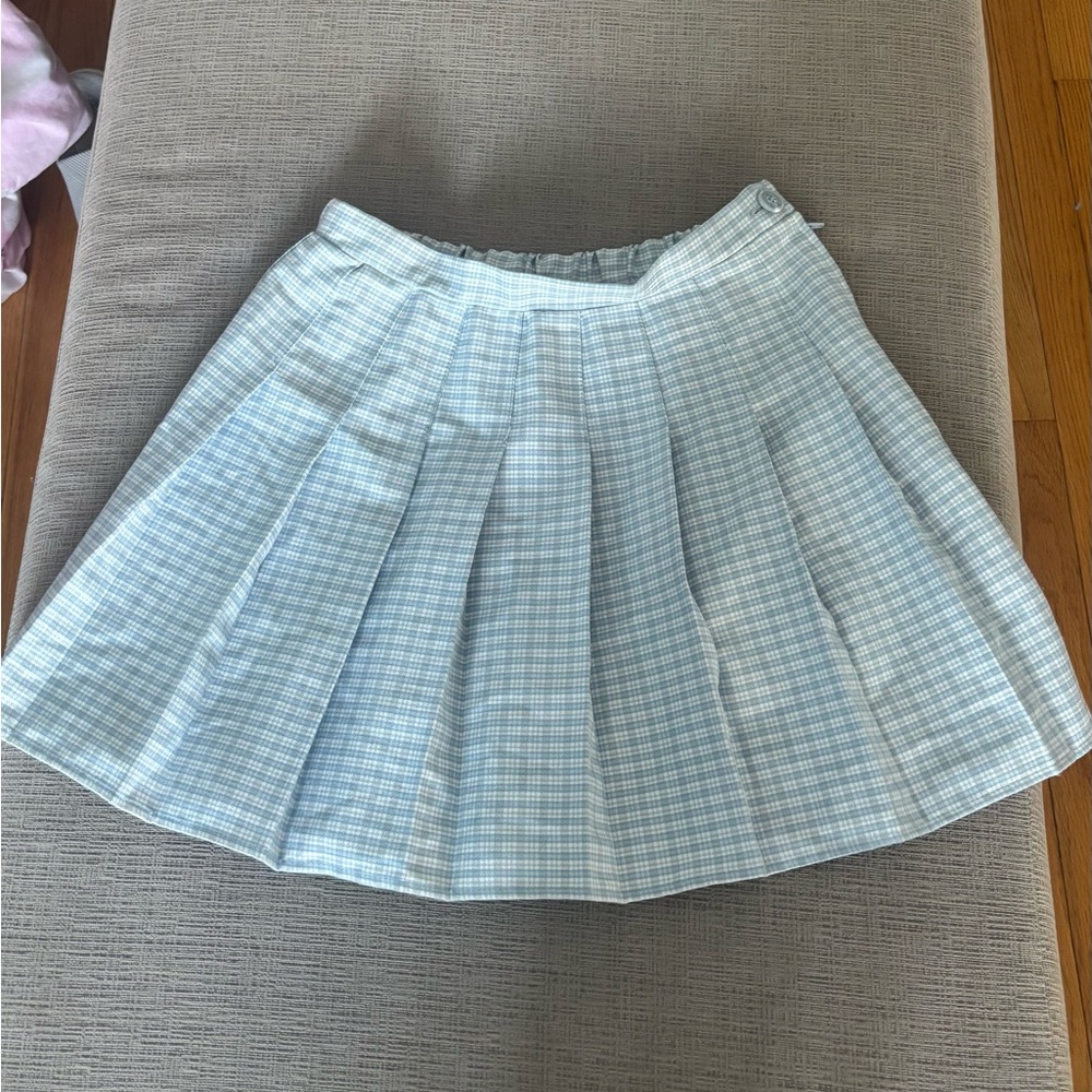 Rewind Blue and White Pleated Skater Mini Skirt